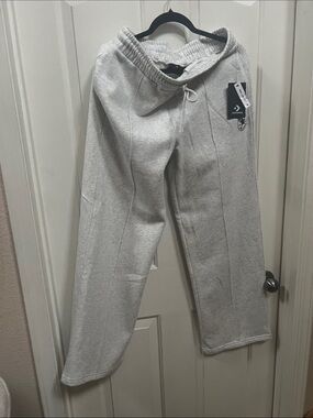 Converse Light Gray Fleece Sweatpants with Drawstring women L
